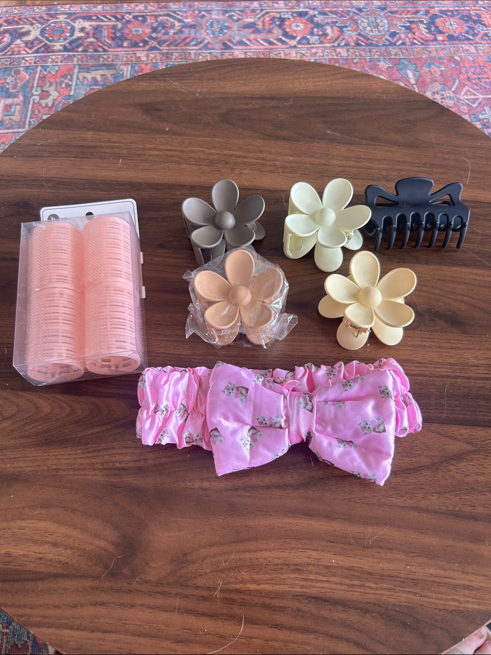 Bow Headband with Pastel Flower Clips & Black Claw Clip